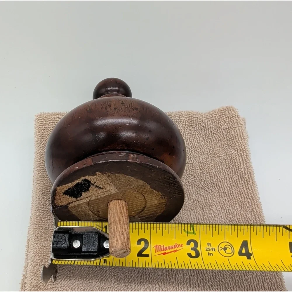 Vtg Wood Bed Post Curtain Rod Finial Dark Brown Stain Turned Wooden Dowel Tiered